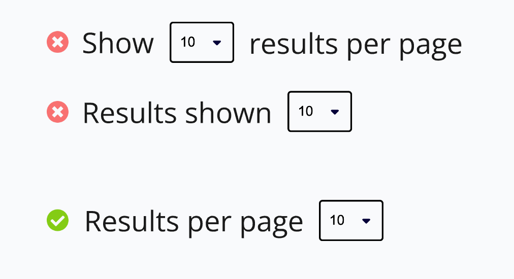 Don’t change default text strings unless necessary for localization. The default text string is “**Results per page**”.